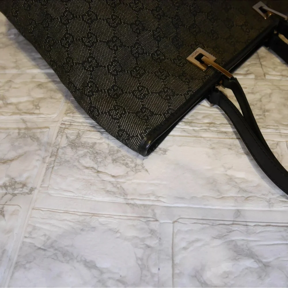 Gucci Black Denim Canvas GG Monogram Tote Bag - Picture 7 of 13